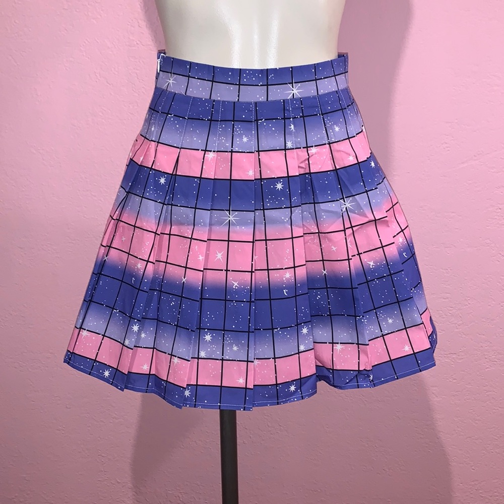 316. Pink and Blue Pleated Skirt